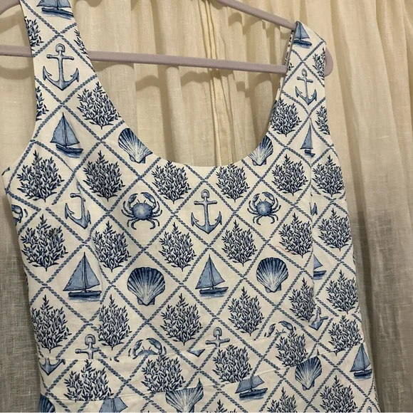 KJP Kiel James Patrick Sea Garden Maxi Dress Sz 8 blue white linen nautical sea - Picture 7 of 15